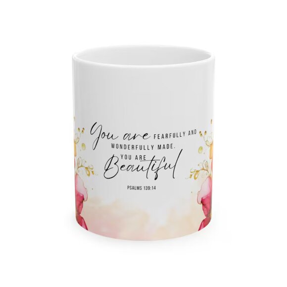 Psalms Beautiful Floral Religious Gift, Latte Mug With Latte Spoon Set - Picture 4 of 4